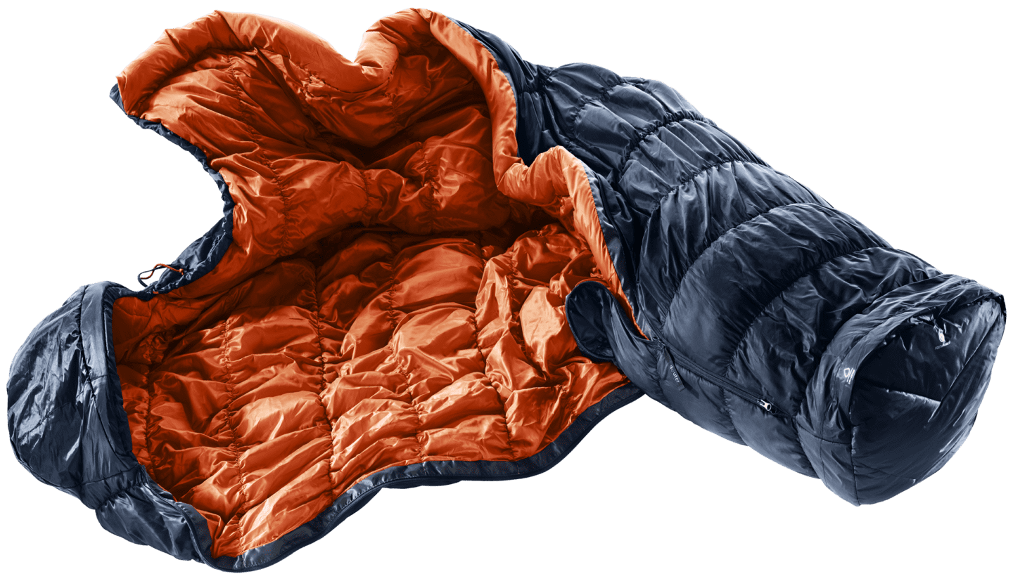 Спальный мешок Deuter Exosphere 0 в черно-красном цвете, идеален для активного отдыха, походов и путешествий.