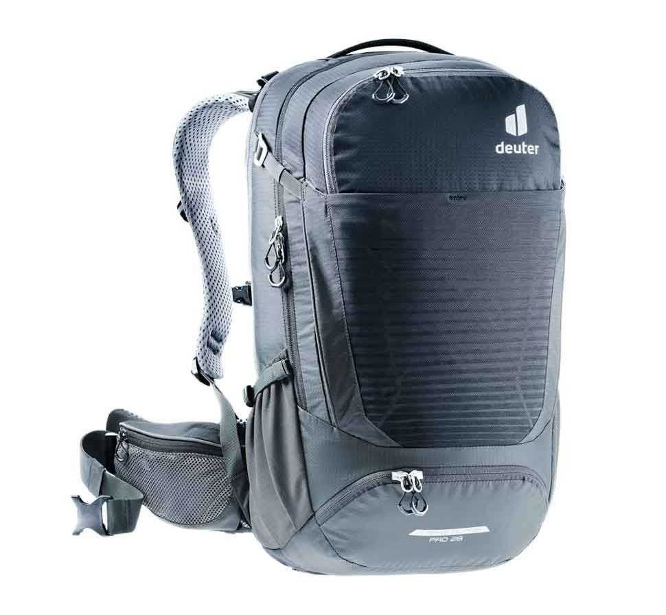 Рюкзак Deuter Trans Alpine Pro 28 для активного отдыха, идеален для путешествий, пеших прогулок и альпинизма, стильный и удобный, черно-серого цвета.