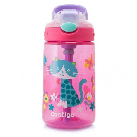 Детская бутылка для воды Contigo Gizmo Flip 420 мл с изображением кота Черри, идеально подходит для активного отдыха, походов, путешествий и спортивной одежды для детей в онлайн магазине активных товаров