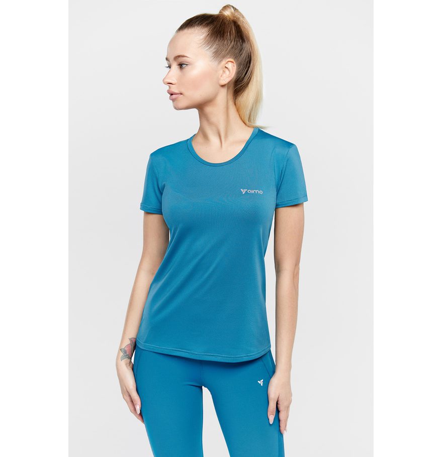 Женская голубая спортивная футболка Aimo Seamless для активного отдыха тренировок йоги бега походов и путешествий для сайта магазина спортивной одежды обуви и снаряжения для активной жизни