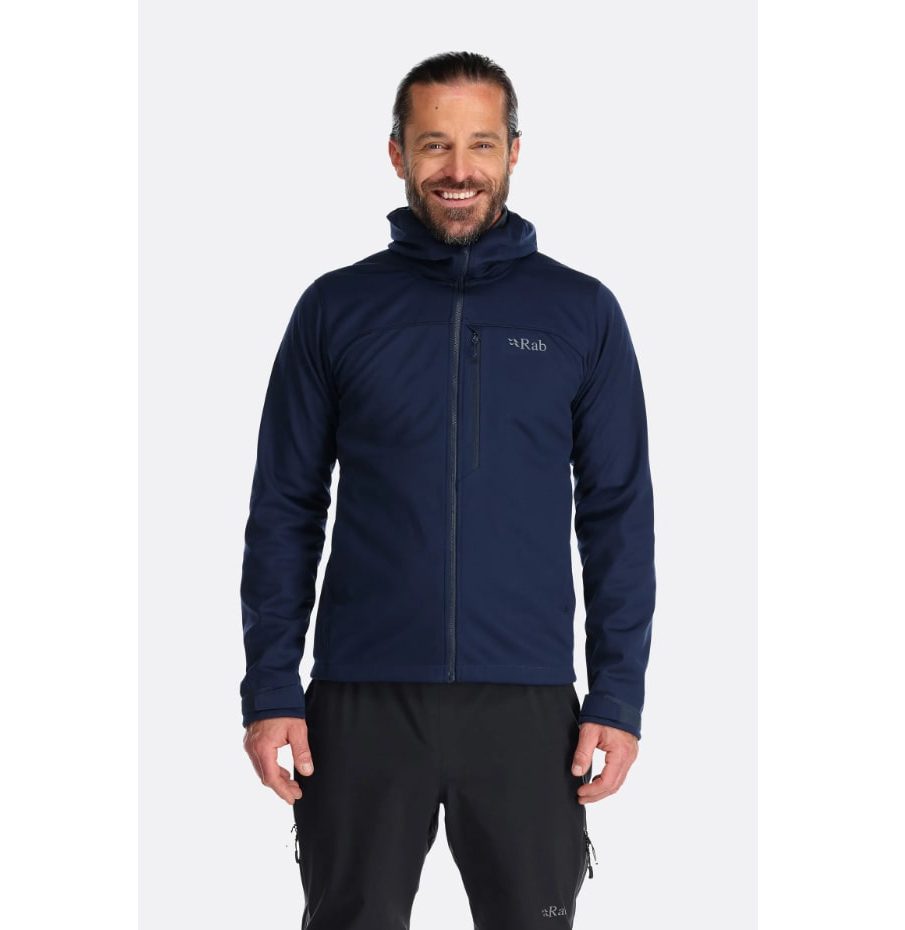 Тема одежды для активного отдыха и путешествий, куртка Rab Scimitar Windstopper Mns в цвете deep ink, подходит для хайкинга, альпинизма и походов в интернет-магазине спортивной одежды и обуви