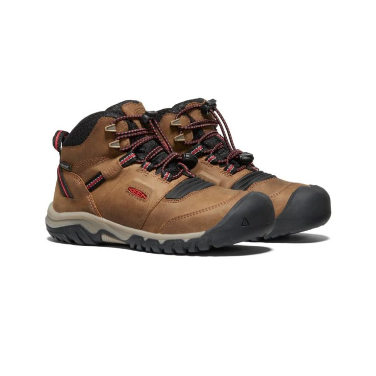 Женские трекинговые ботинки Keen Ridge Flex Mid WP бежево-красные для активного отдыха, хайкинга и путешествий — обувь и аксессуары для спортивной и походной одежды онлайн магазин