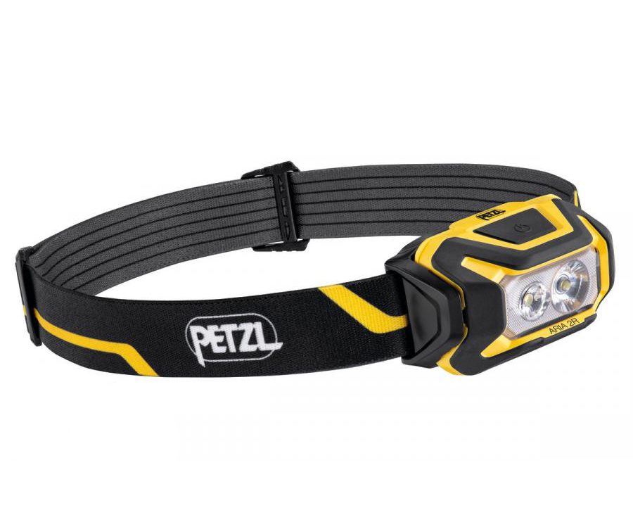 Лобный фонарь Petzl Aria 2R черно-желтый для активных видов спорта, путешествий, хайкинга, альпинизма, туристической экипировки, одежды и обуви для активного отдыха