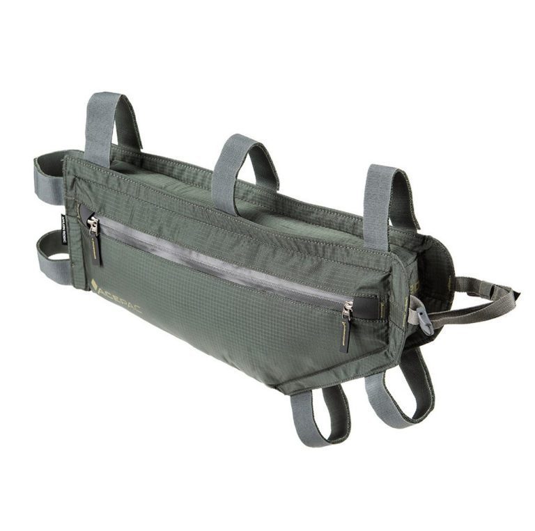 Легкая велосумка на раму Acepac Zip frame bag MKIII L серого цвета для активного отдыха, путешествий, хайкинга, альпинизма, носки спортивной одежды и обуви для онлайн-магазина товаров для активной жизни