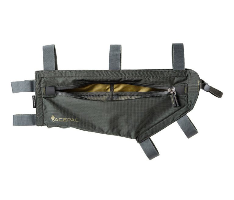 Велосумка на раму Acepac Zip Frame Bag MKIII M серого цвета для велосипеда активной жизни, туристического снаряжения, походной одежды и обуви для велотуризма и альпинизма