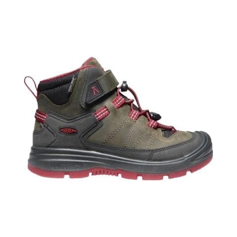 Детские походные ботинки Keen Redwood Mid WP серо-красные для активного отдыха, путешествий и альпинизма на сайте магазина спортивной одежды и обуви