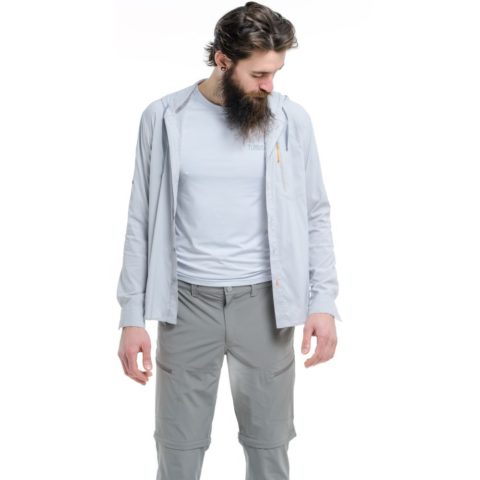 Туристическая рубашка Turbat Maya Hood Mns для активного отдыха и путешествий, классическая одежда и обувь для хайкинга и горных походов, серый цвет, одежда для активной жизни на природе