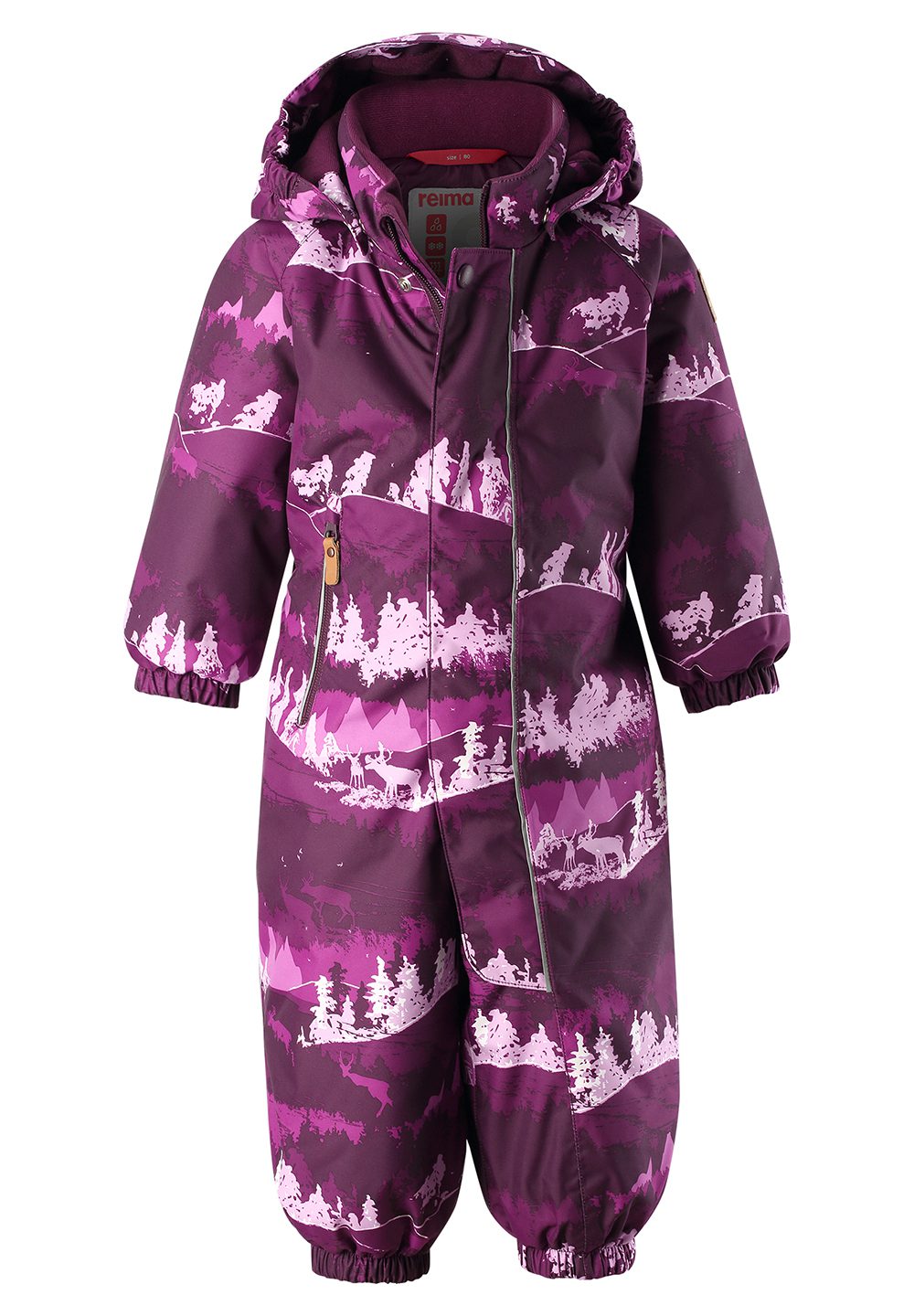 Детская куртка Reimatec Puhuri в глубоком фиолетовом цвете, идеальная для активной жизни, походов и путешествий.