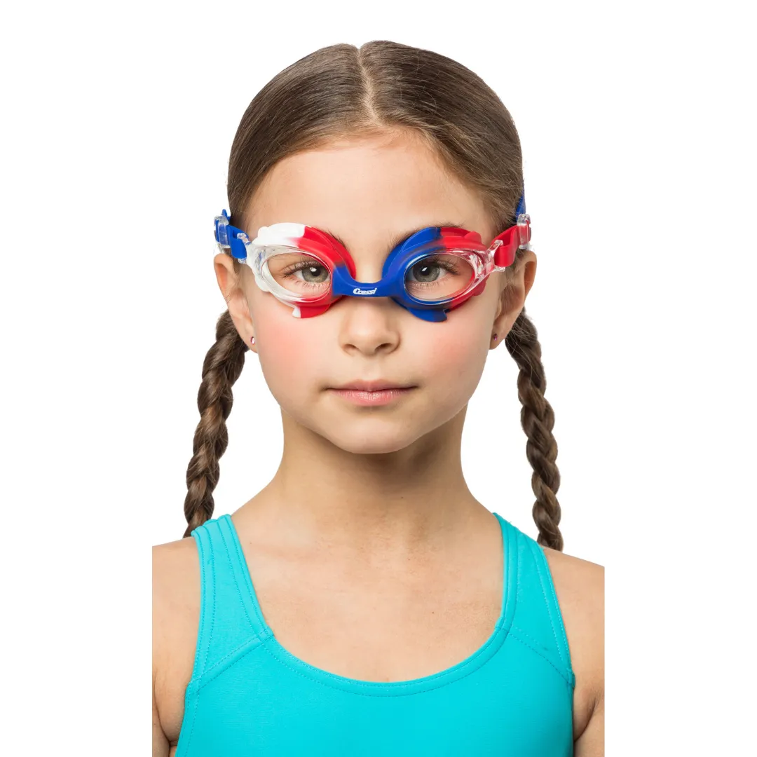 Детские плавательные очки Cressi-Sub Seahorse голубые белые красные для активного отдыха, плавания, путешествий и водных видов спорта на сайте магазина спортивной одежды и обуви
