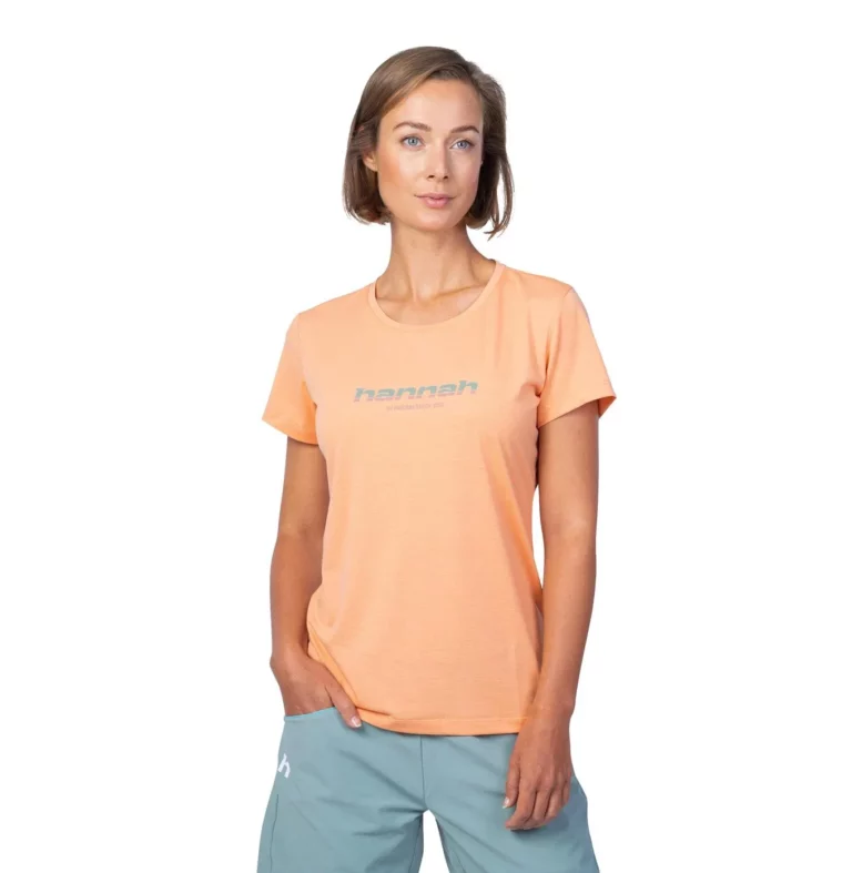 Изображение футболки Hannah Cordy Wmn apricot wash для активной жизни, походов и путешествий, подходящей для спортивной одежды, обуви и снаряжения для туризма и альпинизма
