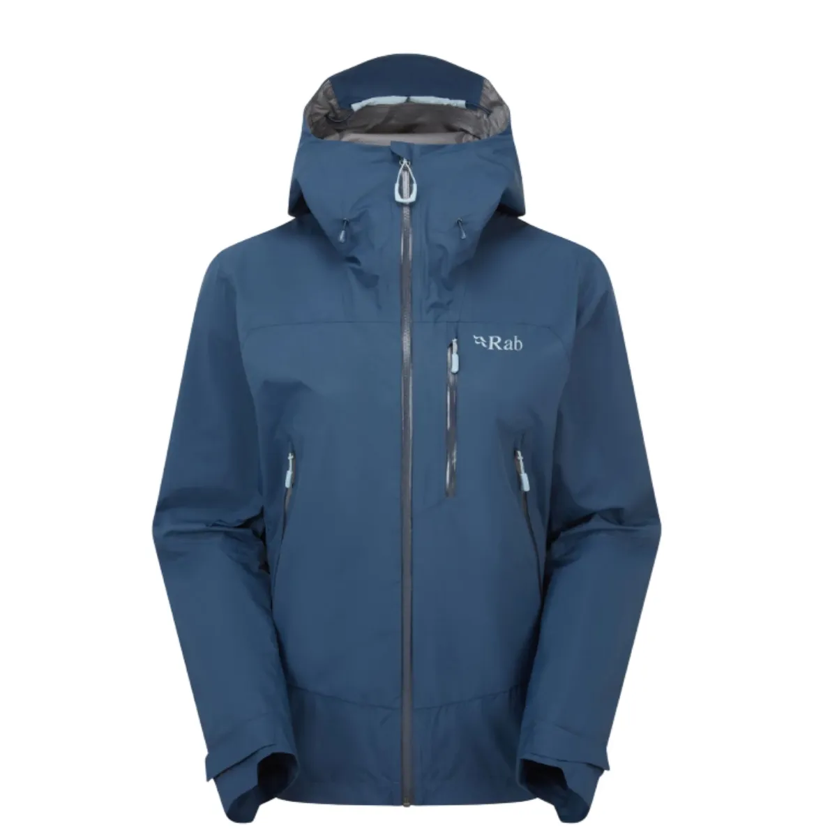 Женская куртка Rab Downpour Mountain Wmn Tempest Blue для активного отдыха и туризма, походная одежда и обувь для хайкинга, горных восхождений и путешествий