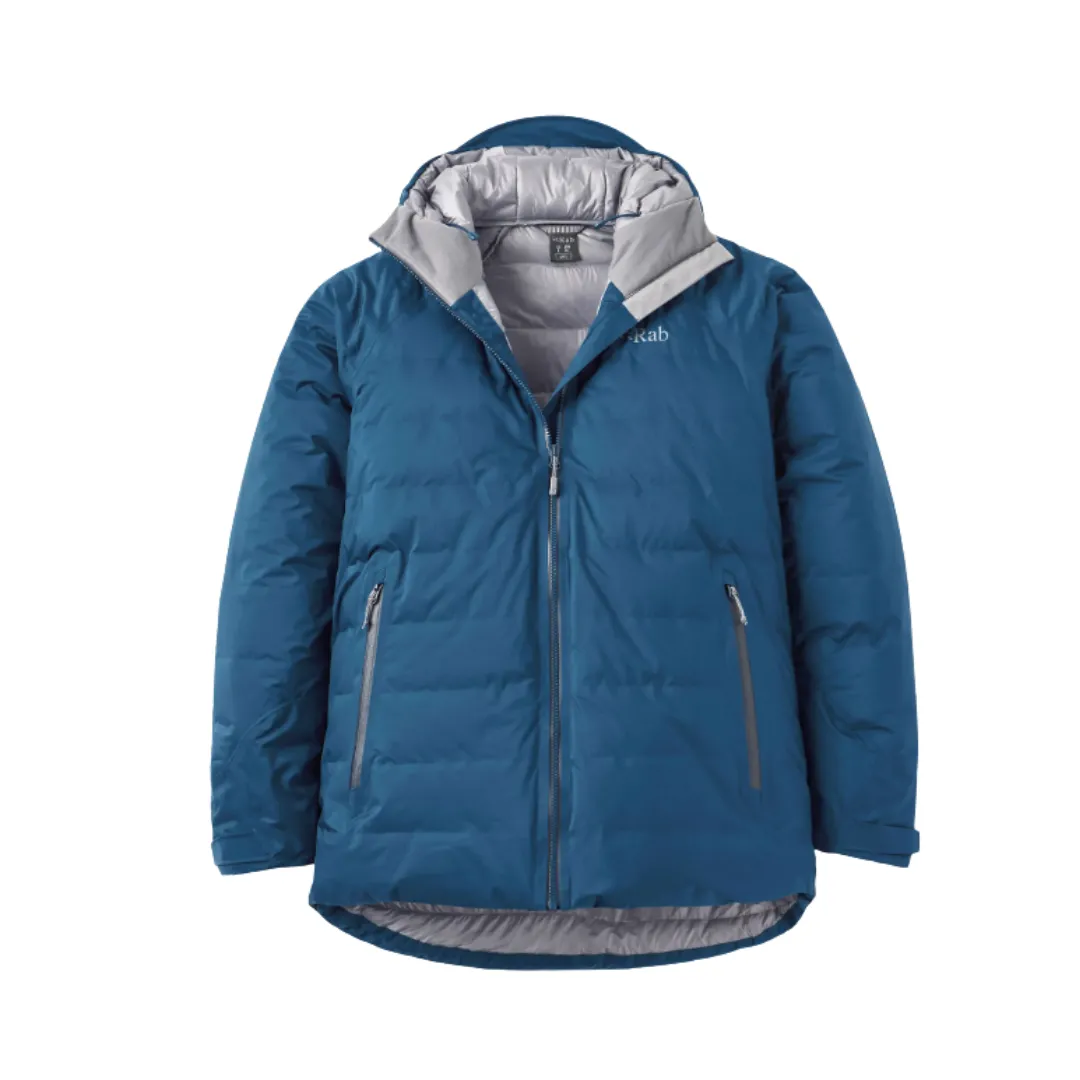 Rab Valiance Waterproof Down Mns tempest blue Теплый водонепроницаемый пуховик Rab Valiance для активного отдыха, походов и путешествий, синий, одежда и экипировка для альпинизма и туризма в интернет-магазине