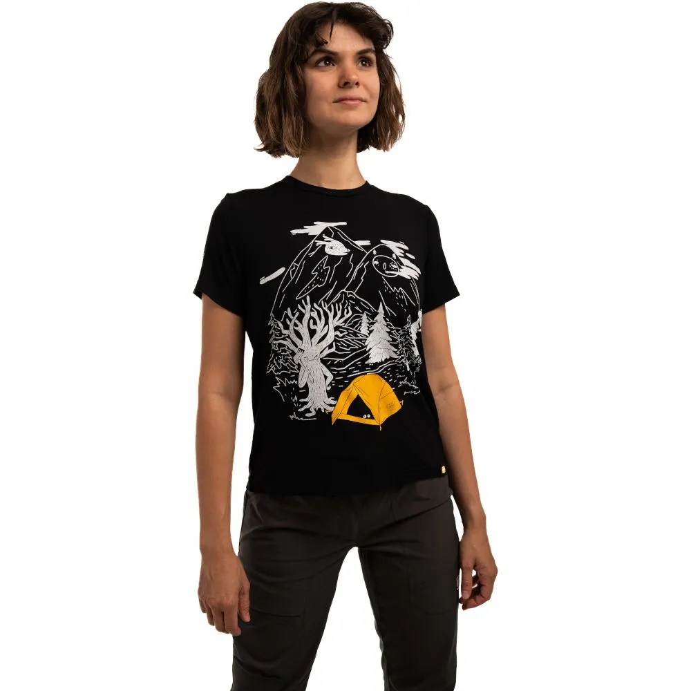 Женская футболка Turbat Lisovyk Wmn черная для активного отдыха прогулок и путешествий, идеально подходит для снаряжения для походов и альпинизма в онлайн магазине экипировки для активной жизни