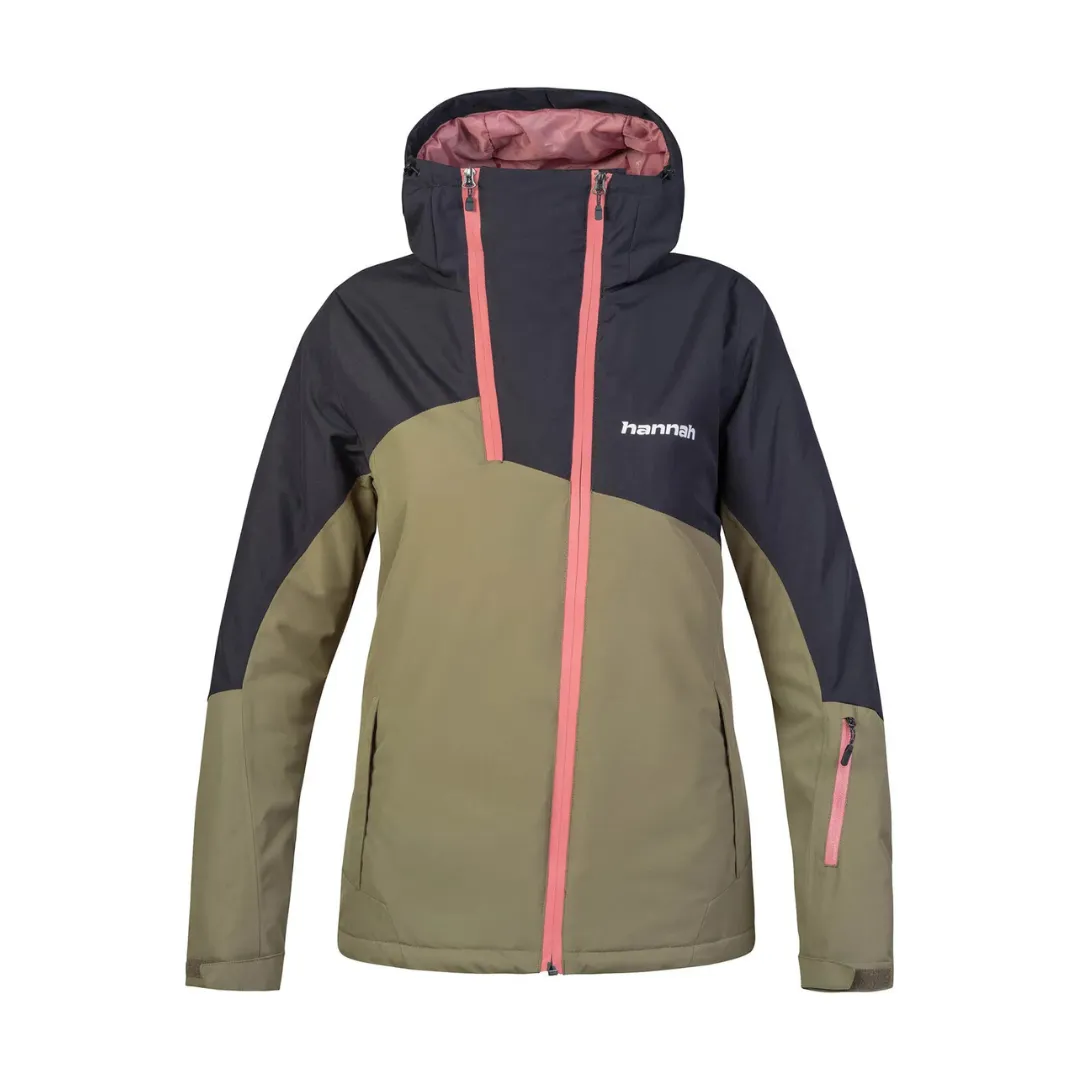 Hannah Maky Col Wmn burnt olivea nthracite Тёмно-оливковая женская куртка Hannah Maky для активного отдыха, туристические вещи, походы, путешествия, спортивная одежда для пешего туризма и альпинизма