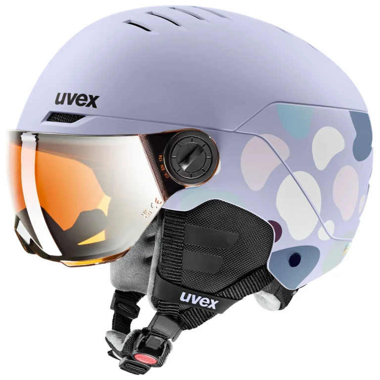 Детский горнолыжный шлем Uvex Rocket JR Visor lavender abst matt для активного отдыха, походов и путешествий, лыжной и альпинистской экипировки